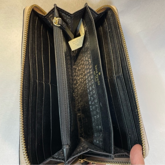 Kate Spade Leather Continental Wallet Zip Around Black Tan Color Block WLRU2749 - Picture 5 of 9